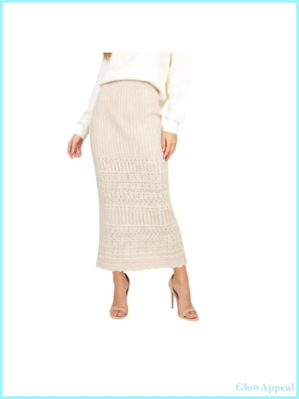 100% Wool Knitted Bodycon Midi Sweater Skirt Elastic Waist Pull On